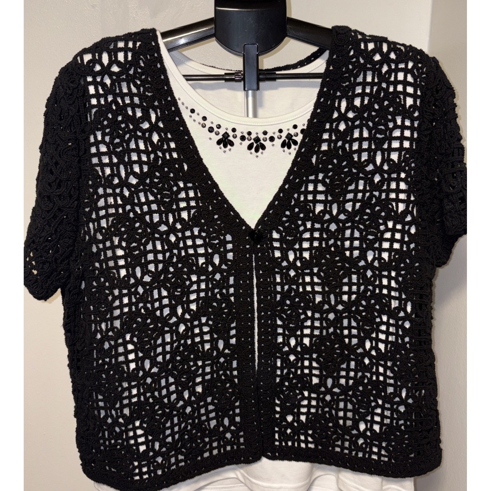 VINTAGE ALFRED‎ DUNNER SIZE 14 BLACK  crochet layered